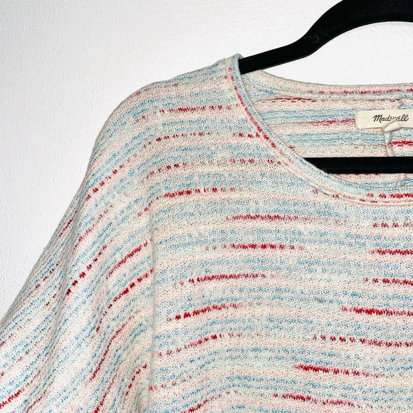 Madewell Textured Puff-Sleeve Cream & Multicolor Striped Knit Top Medium Women’s - Picture 3 of 11